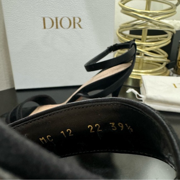 Christian Dior Dway Embroidered Logo Sandal Heel Satin Black 39.5 - Picture 6 of 10